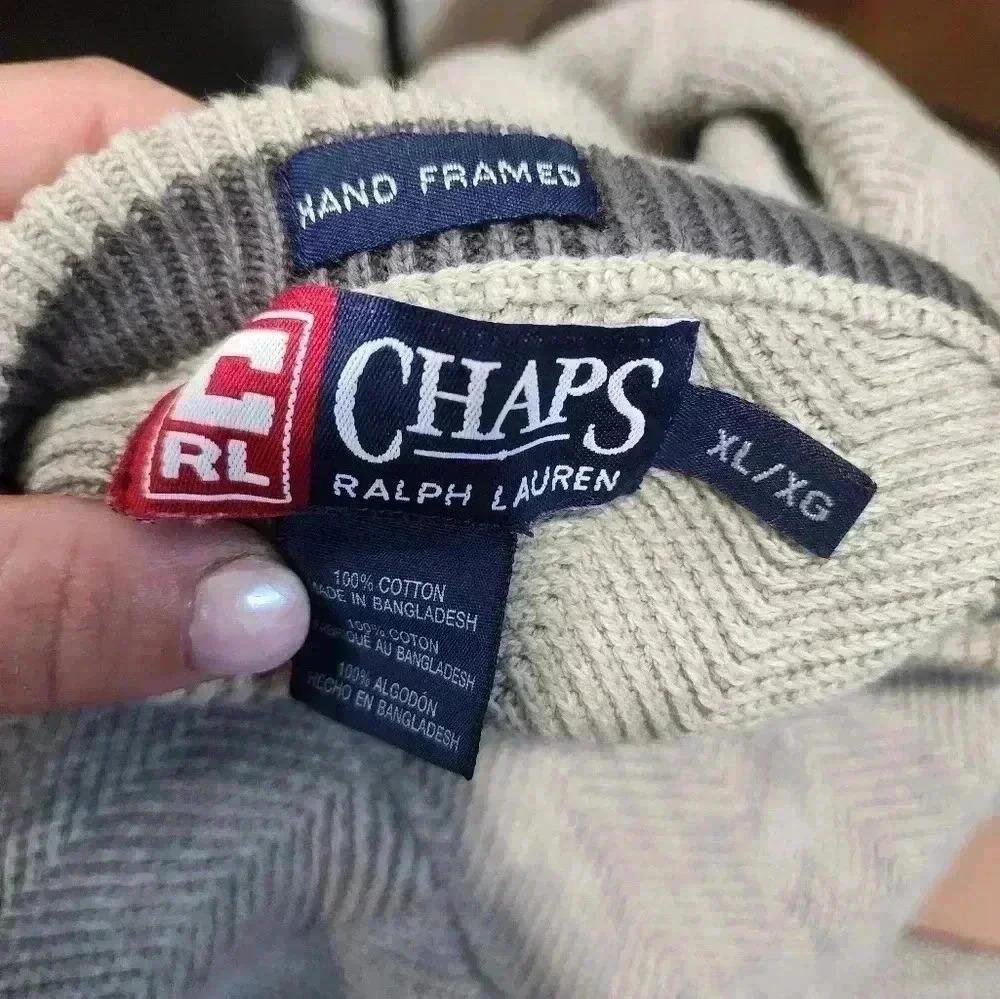 Vintage Chaps Ralph Lauren Hand Framed Sweater S XLARGE Beige Herringbone 90’s - Picture 4 of 6